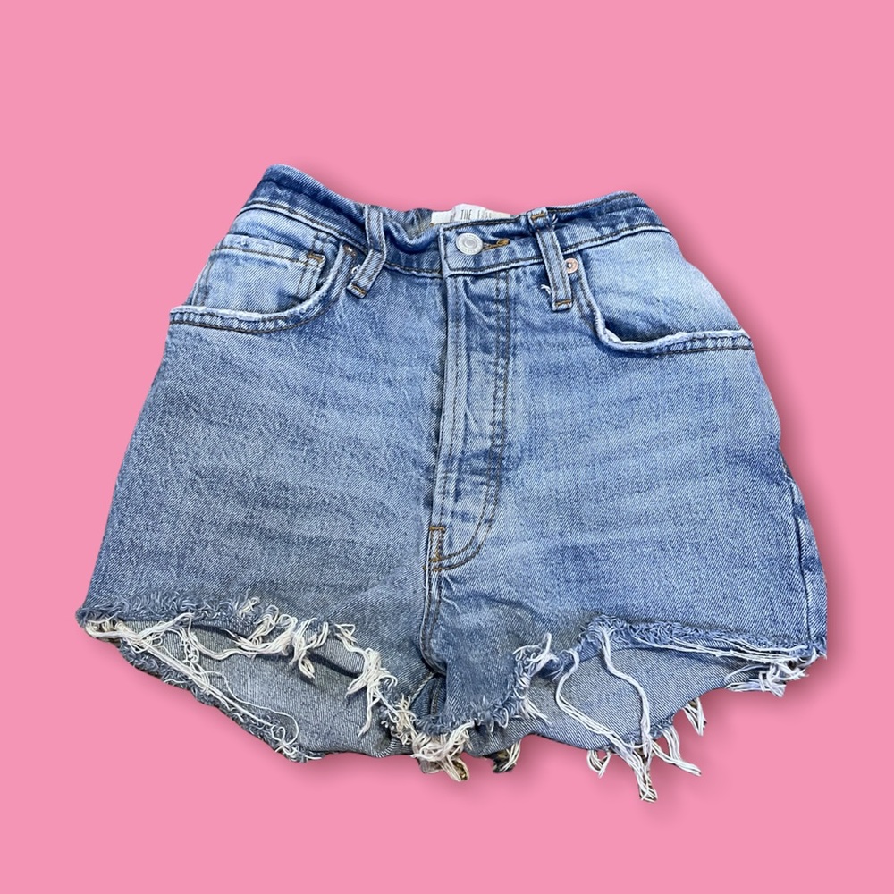 Distressed denim shorts